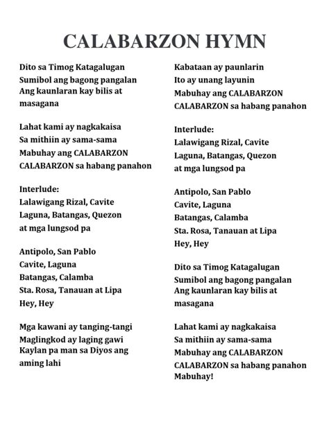 calabarzon hymn lyrics